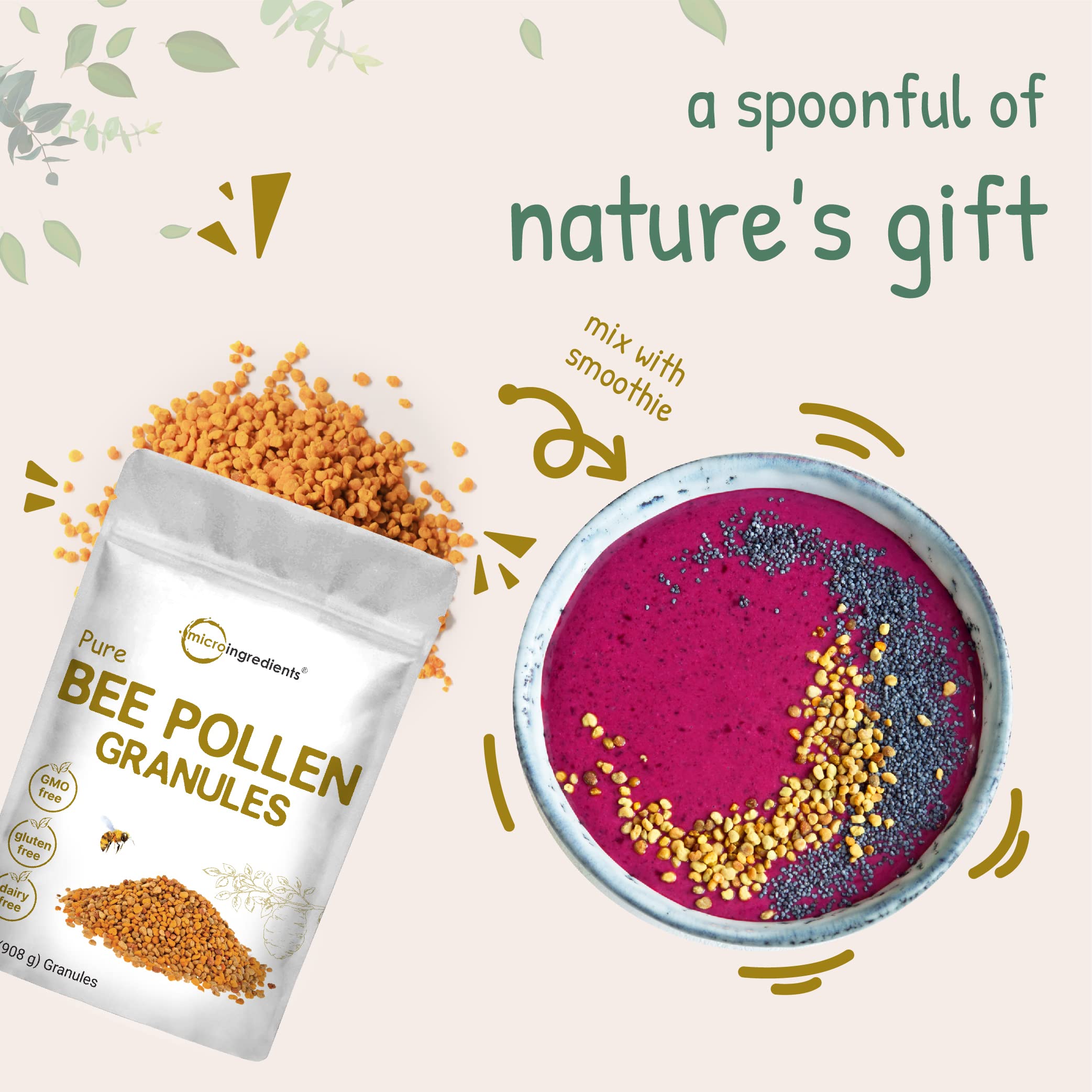 Non-GMO bee pollen granules by Micro Ingredients ensuring clean ingredients