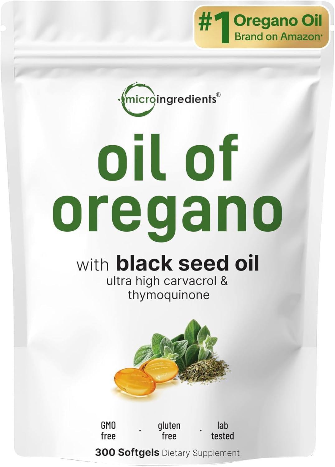 Micro Ingredients Oil of Oregano Softgels bottle for daily wellness.