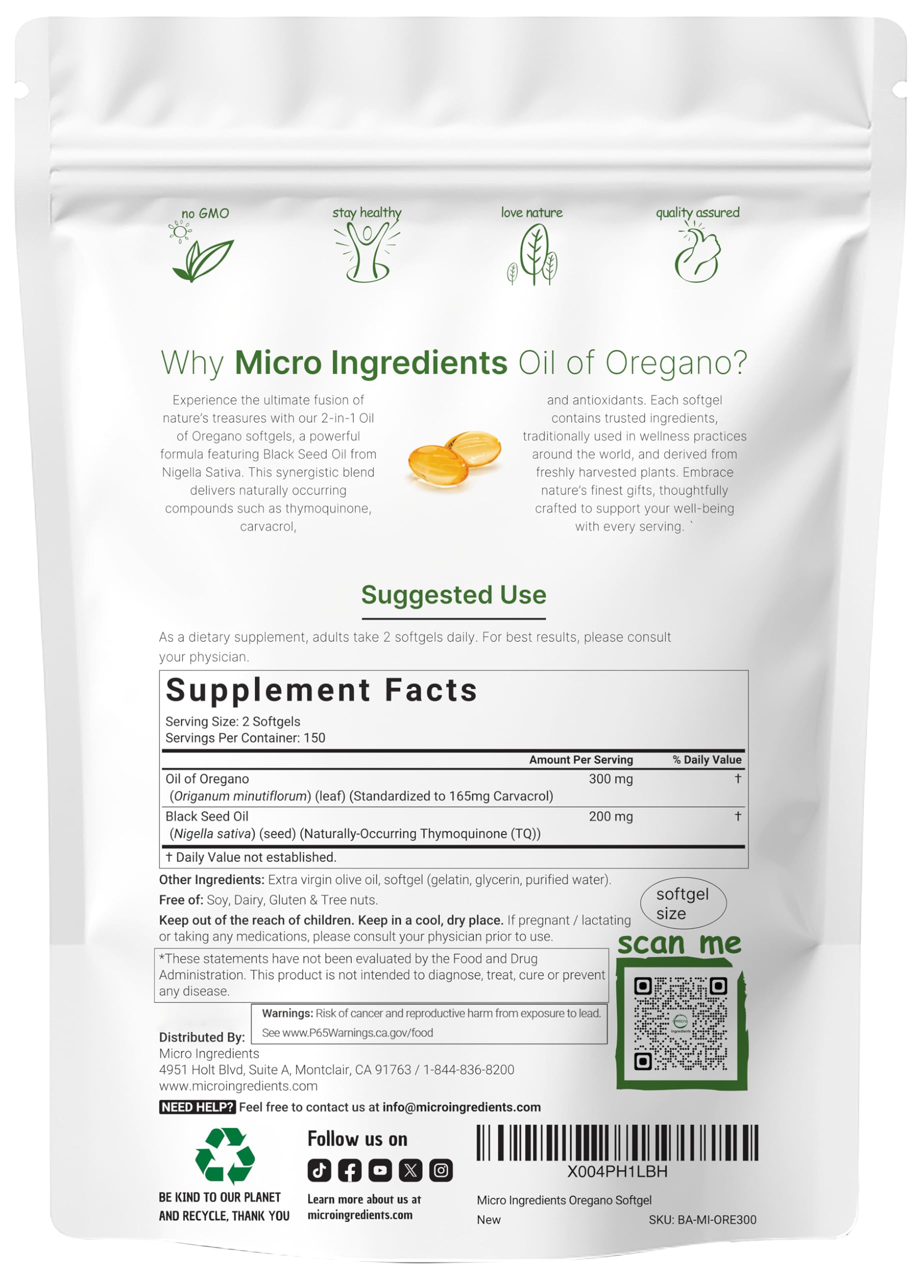 Micro Ingredients Oil of Oregano Softgels close-up showing premium extract.