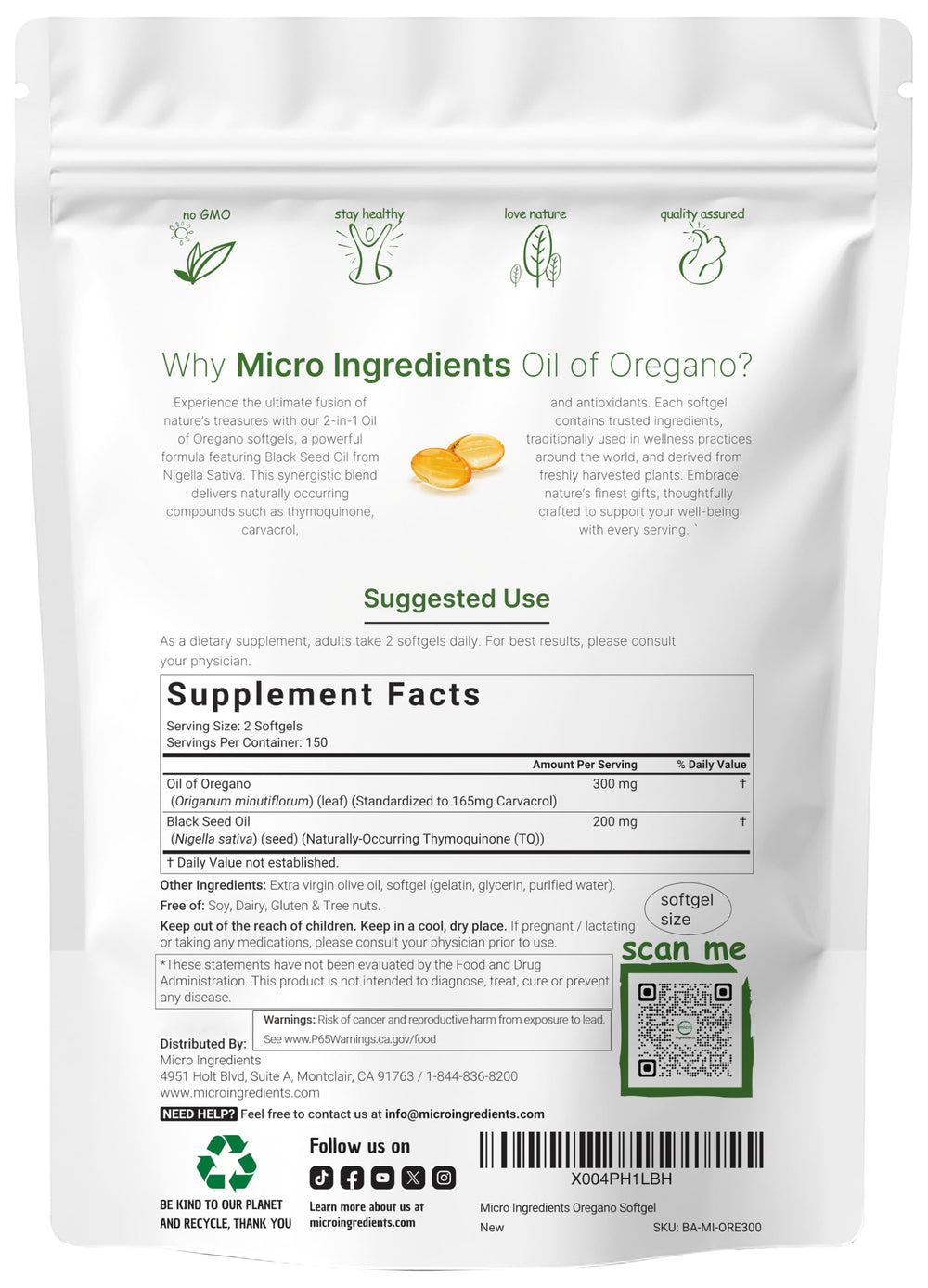 Micro Ingredients Oil of Oregano Softgels close-up showing premium extract.