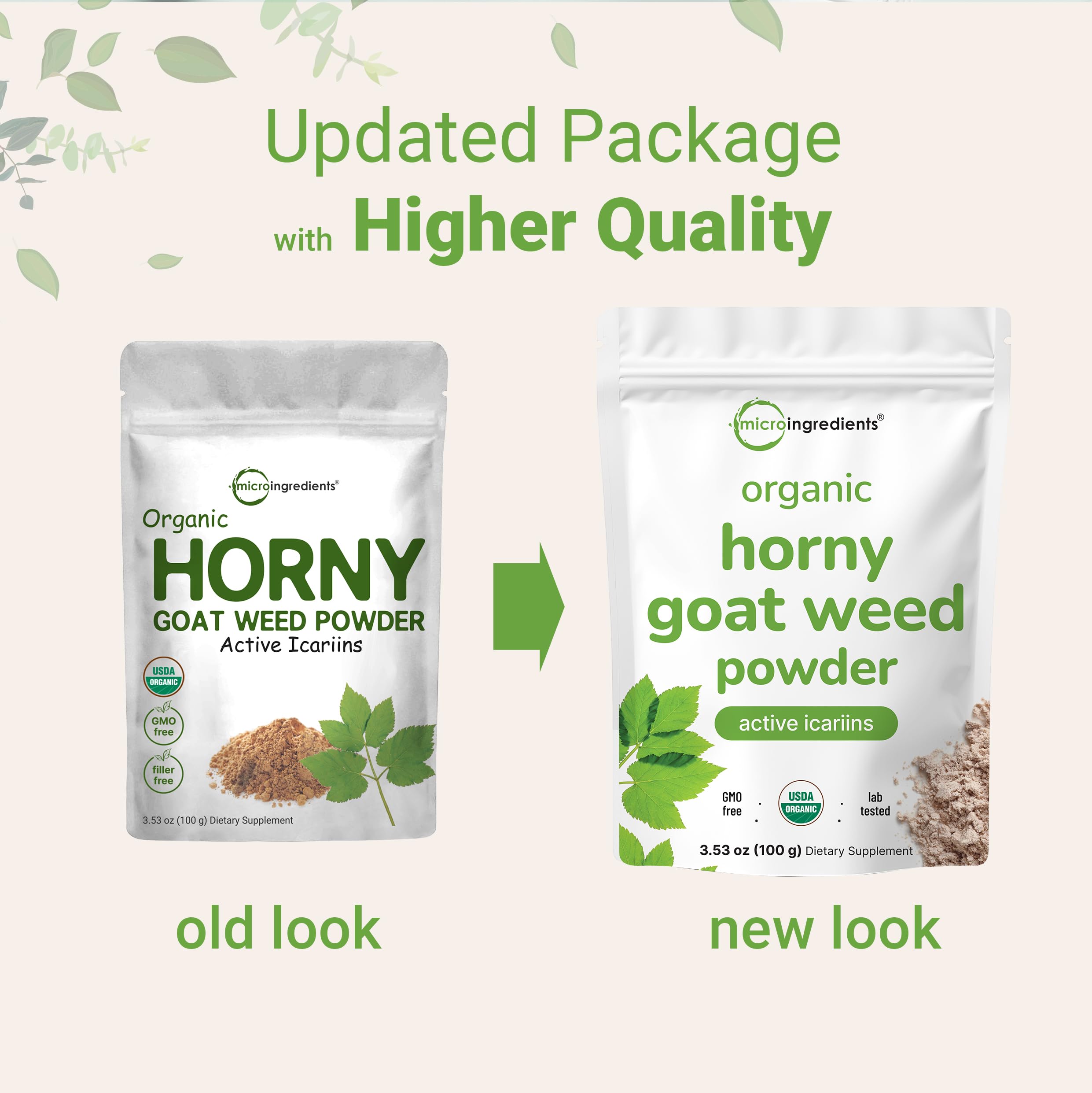 Micro Ingredients organic epimedium label highlights vegan, filler-free potency.