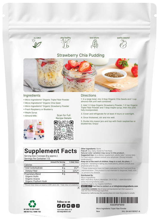 Micro Ingredients triple fiber powder dissolving in a glass for quick, smooth daily fiber intake