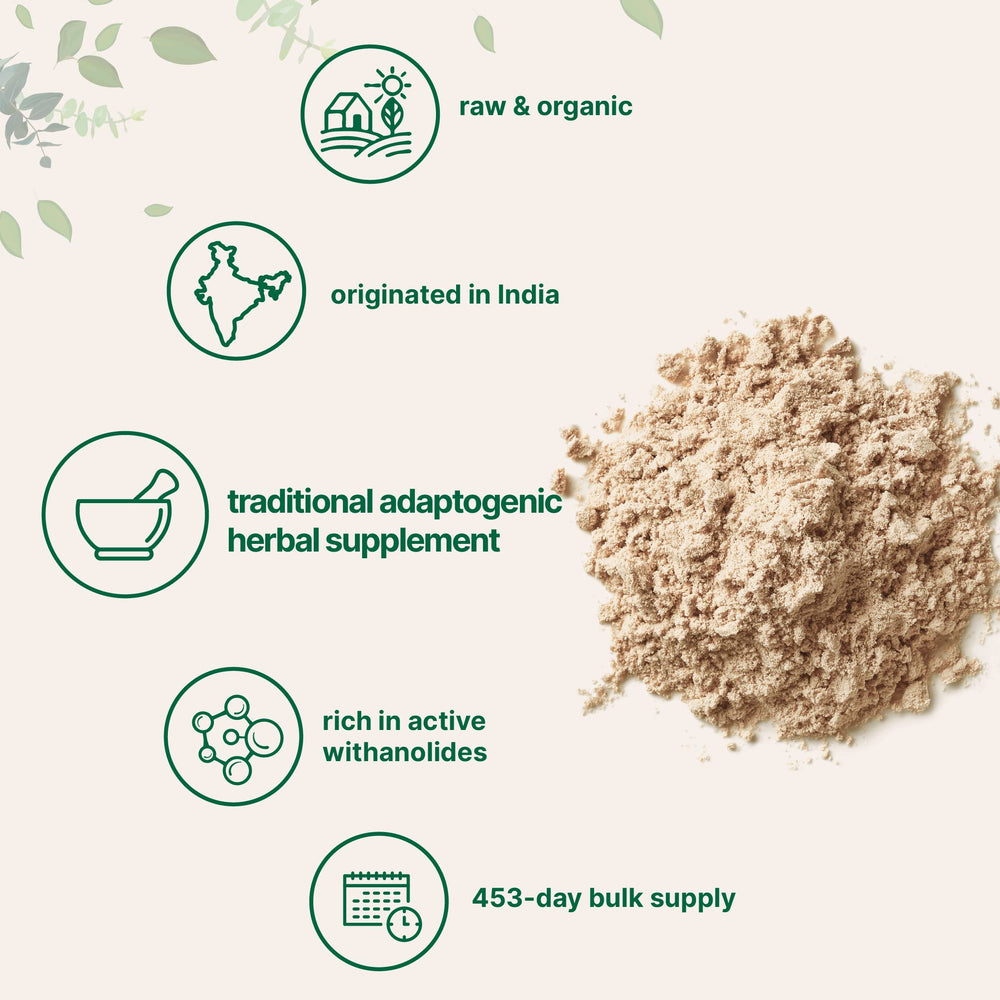 Organic certification label on Micro Ingredients ashwagandha powder pouch.