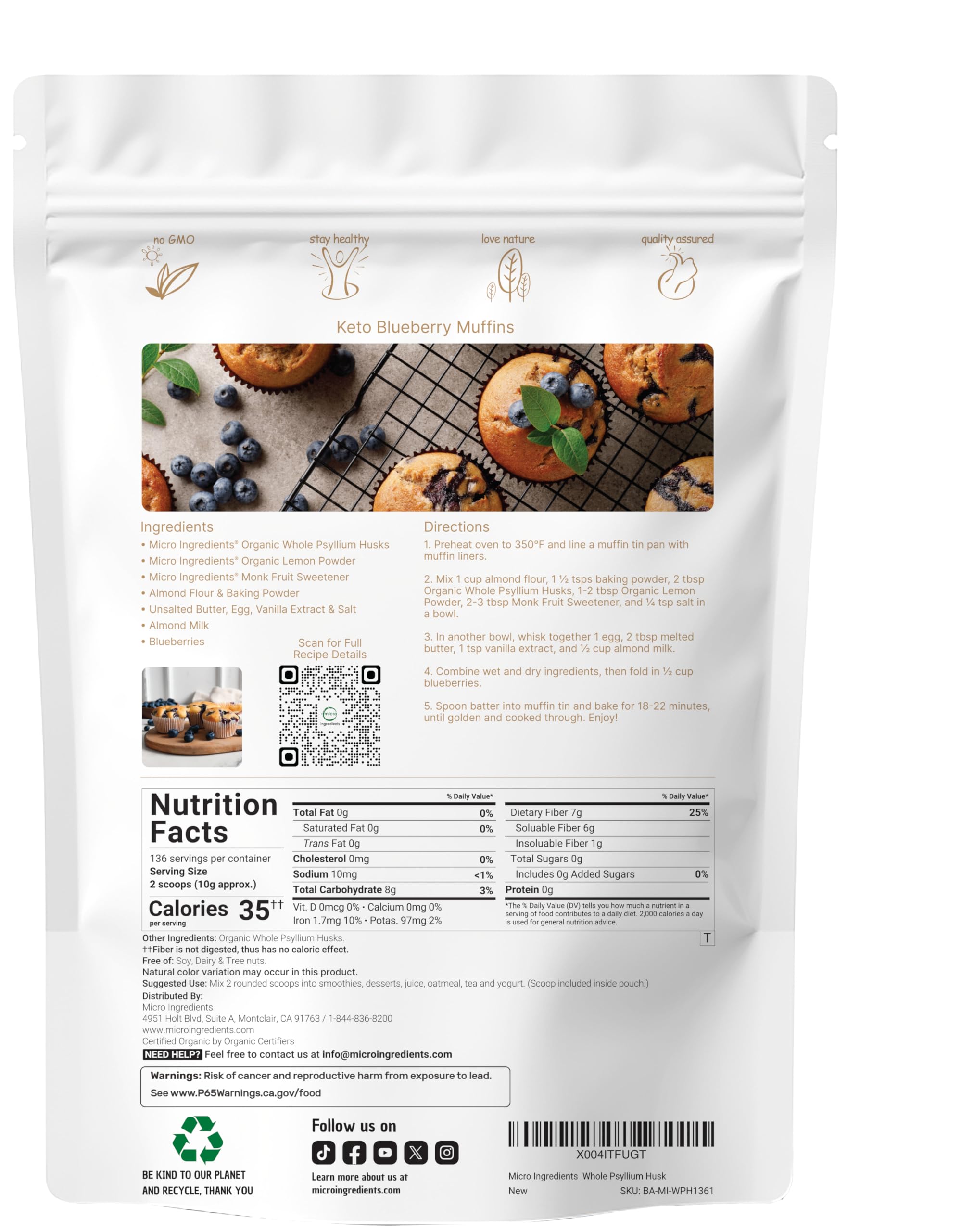 Micro Ingredients psyllium husks bulk 3lb packaging highlights long-lasting supply