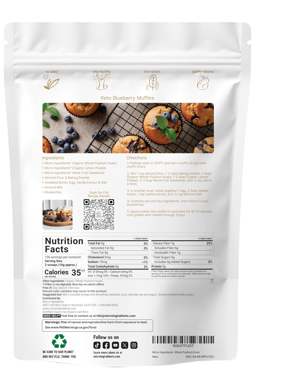 Micro Ingredients psyllium husks bulk 3lb packaging highlights long-lasting supply