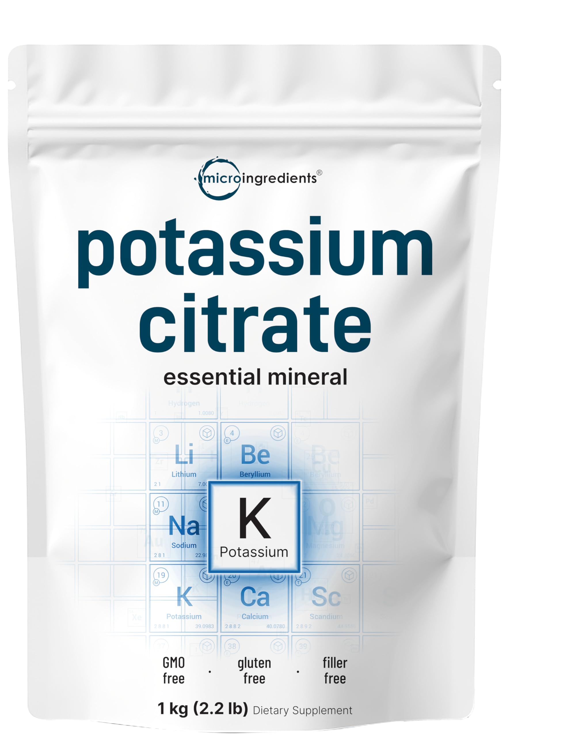 Micro Ingredients potassium citrate powder with scoop showing precise hydration measurement