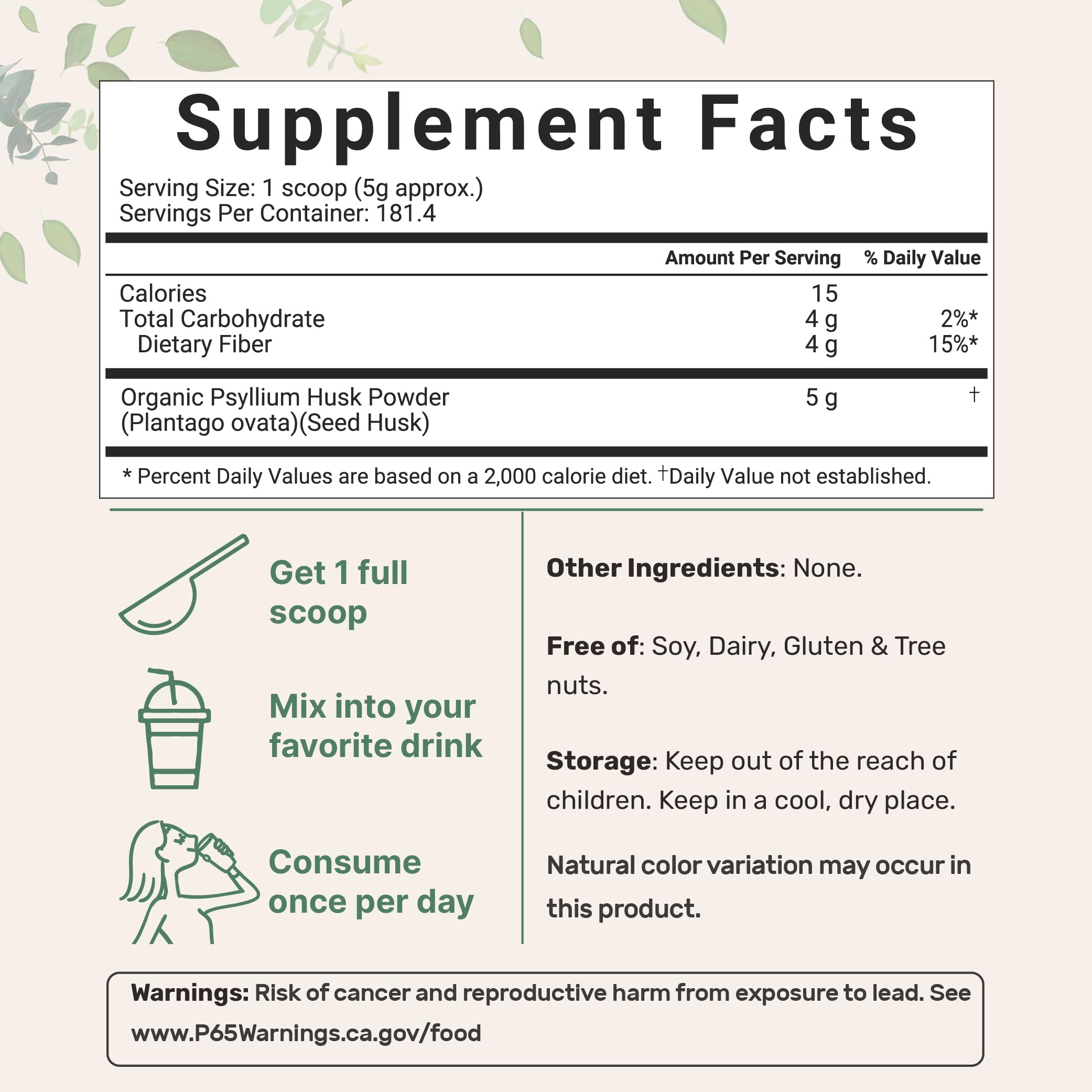 Micro Ingredients psyllium husk powder measured with spoon for convenient mixing