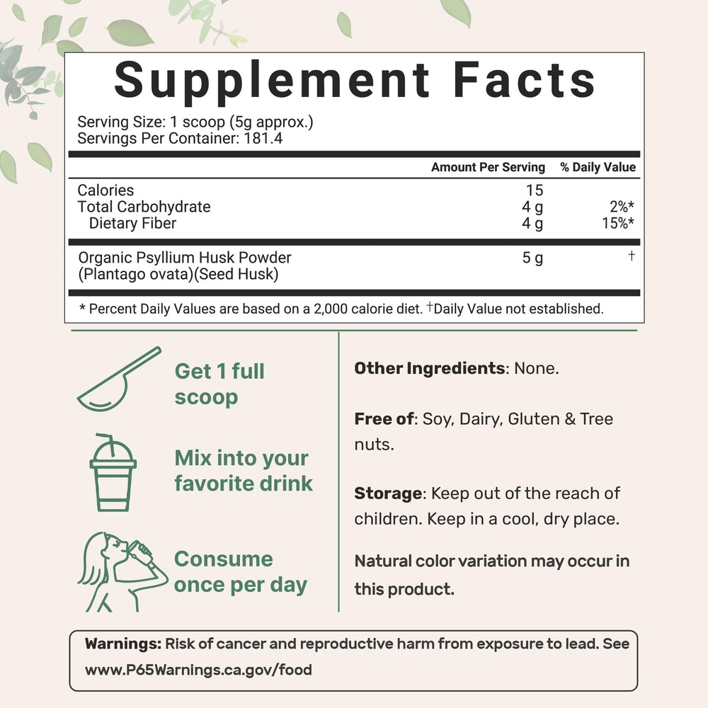 Micro Ingredients psyllium husk powder measured with spoon for convenient mixing