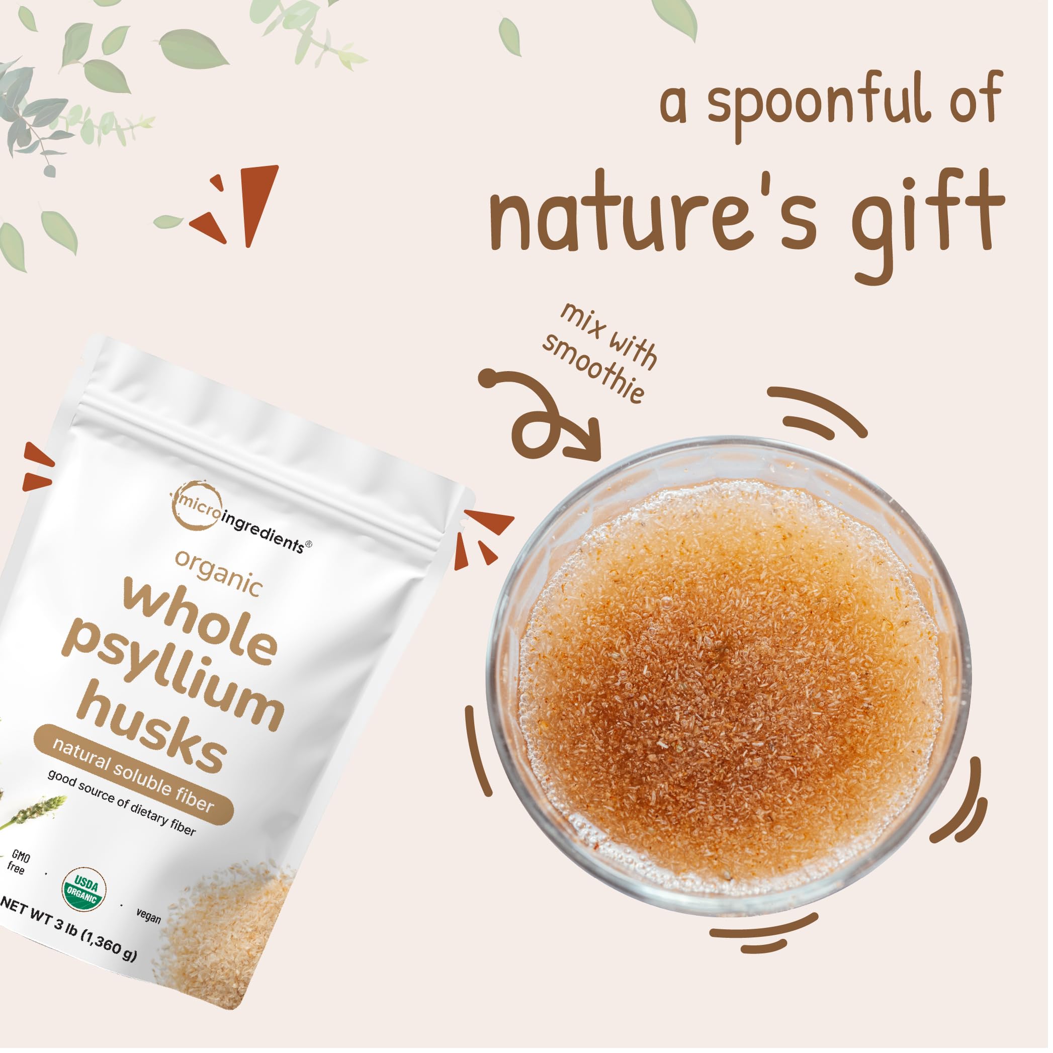 Micro Ingredients psyllium husks lab-tested seal indicating safety and purity