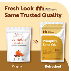 Close-up of Micro Ingredients pumpkin seed oil softgels emphasizing easy daily use.