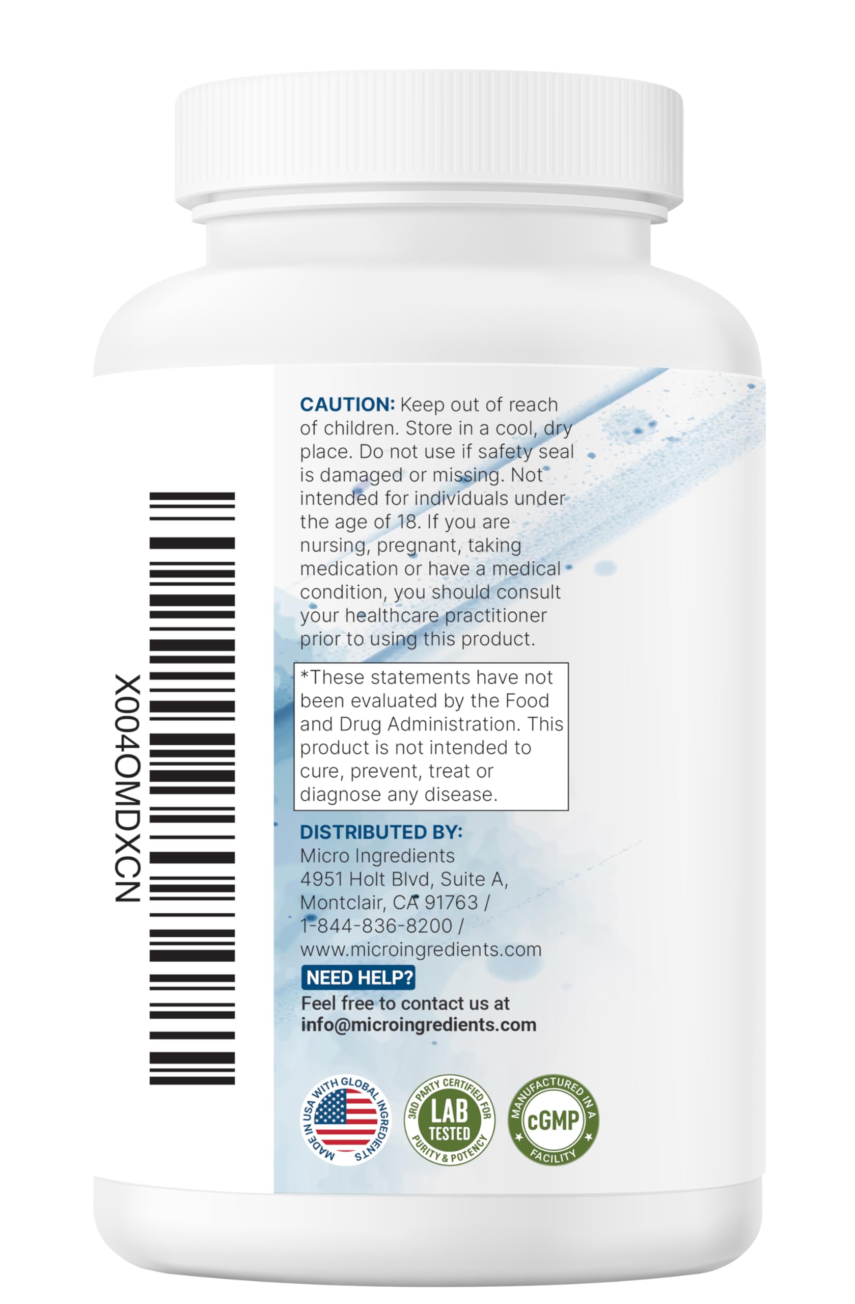 Micro Ingredients no fillers label communicates clean, third-party tested quality