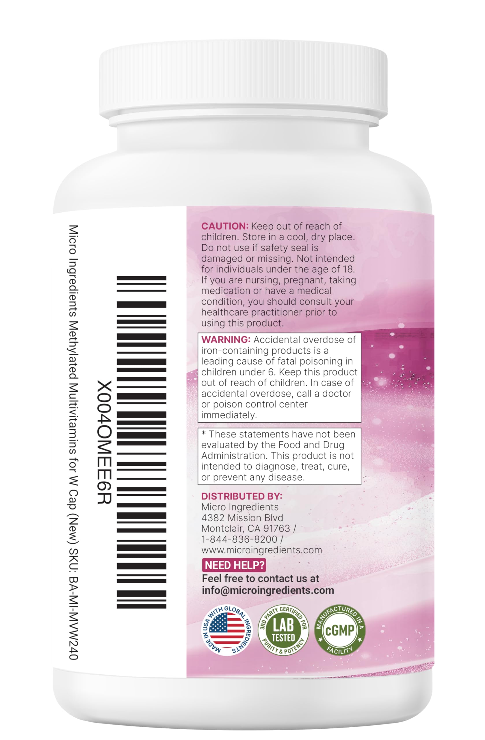 Micro Ingredients Pure Methylated Multivitamin Women bottle photography for reliable daily support