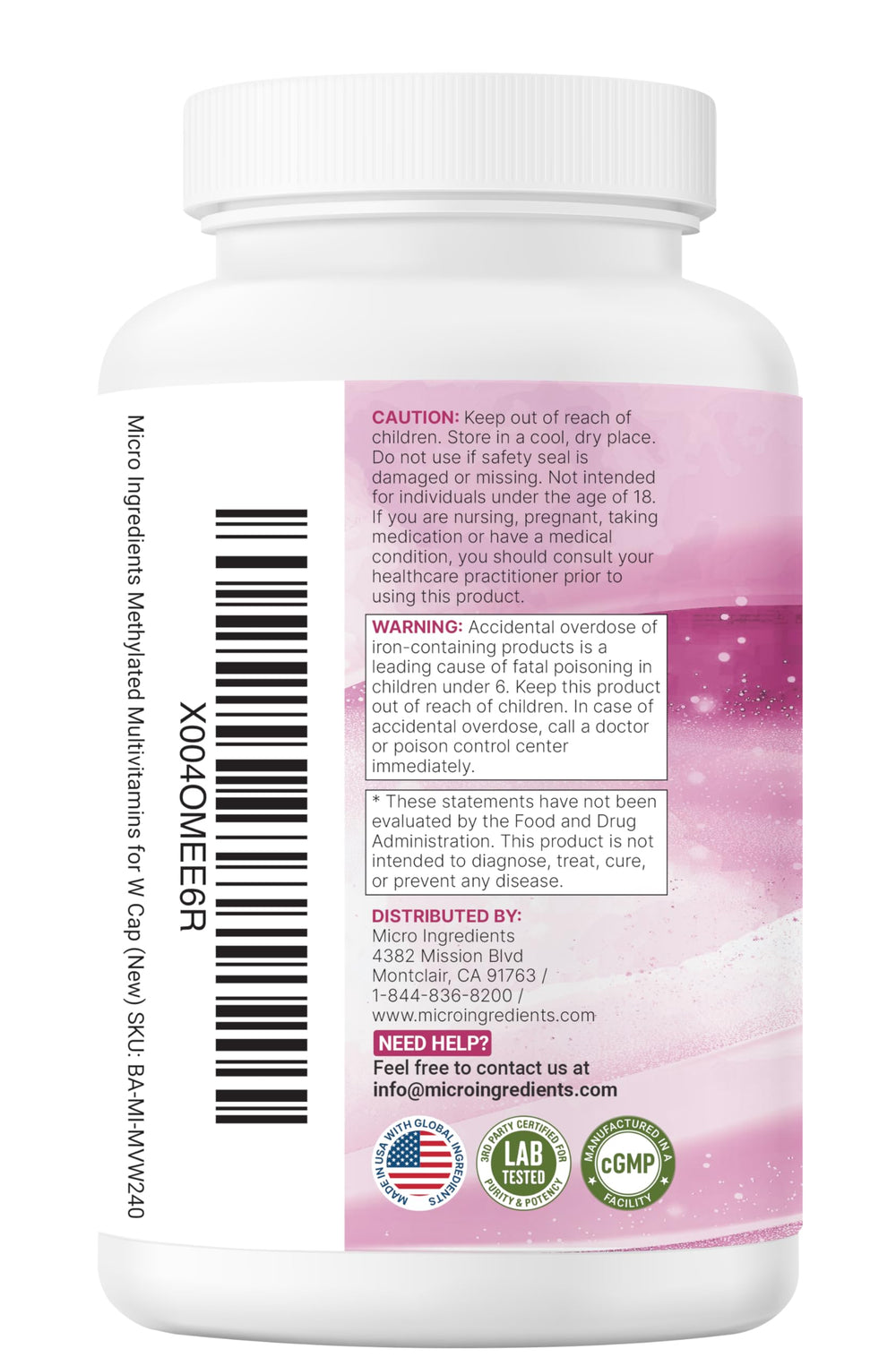 Micro Ingredients Pure Methylated Multivitamin Women bottle photography for reliable daily support