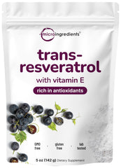 Micro Ingredients Pure Trans-Resveratrol powder bottle showcases a premium antioxidant option