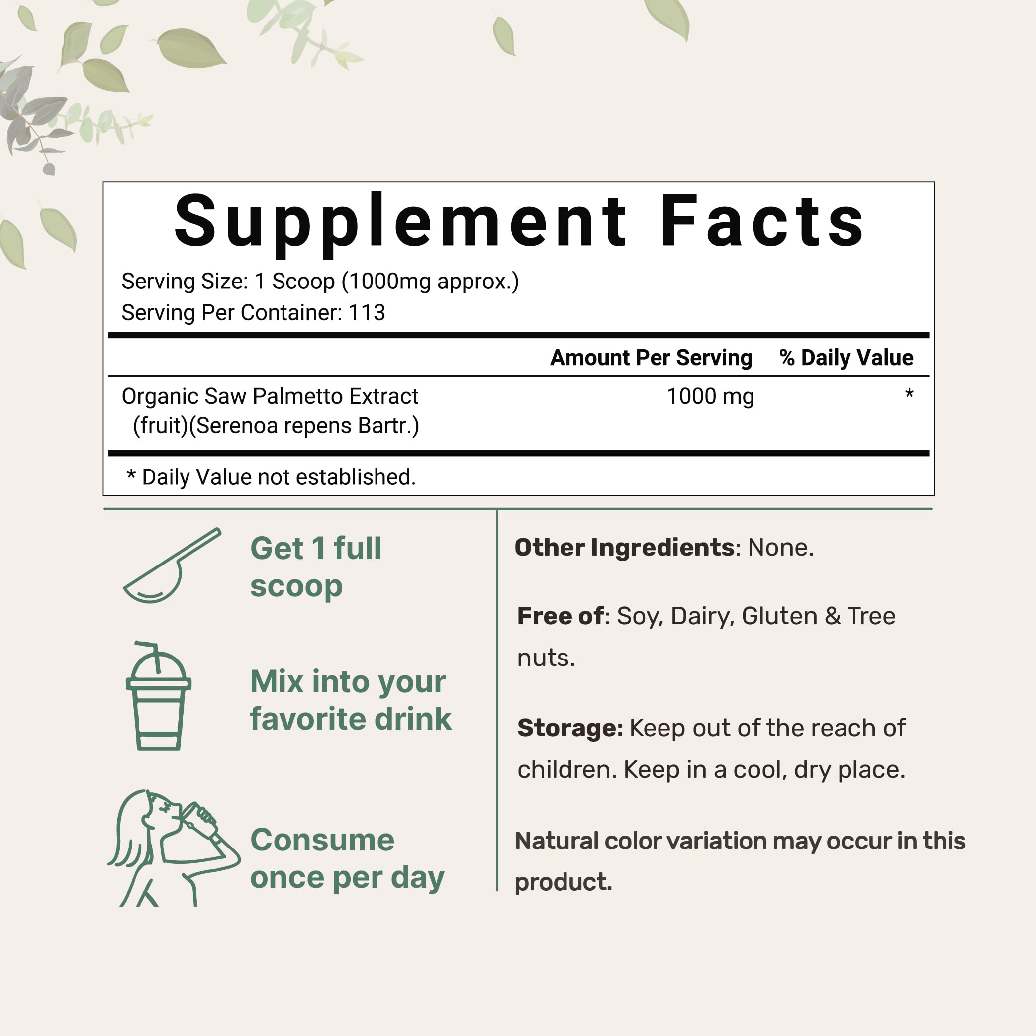 Micro Ingredients saw palmetto powder scoop for precise measurement in shakes and smoothies.