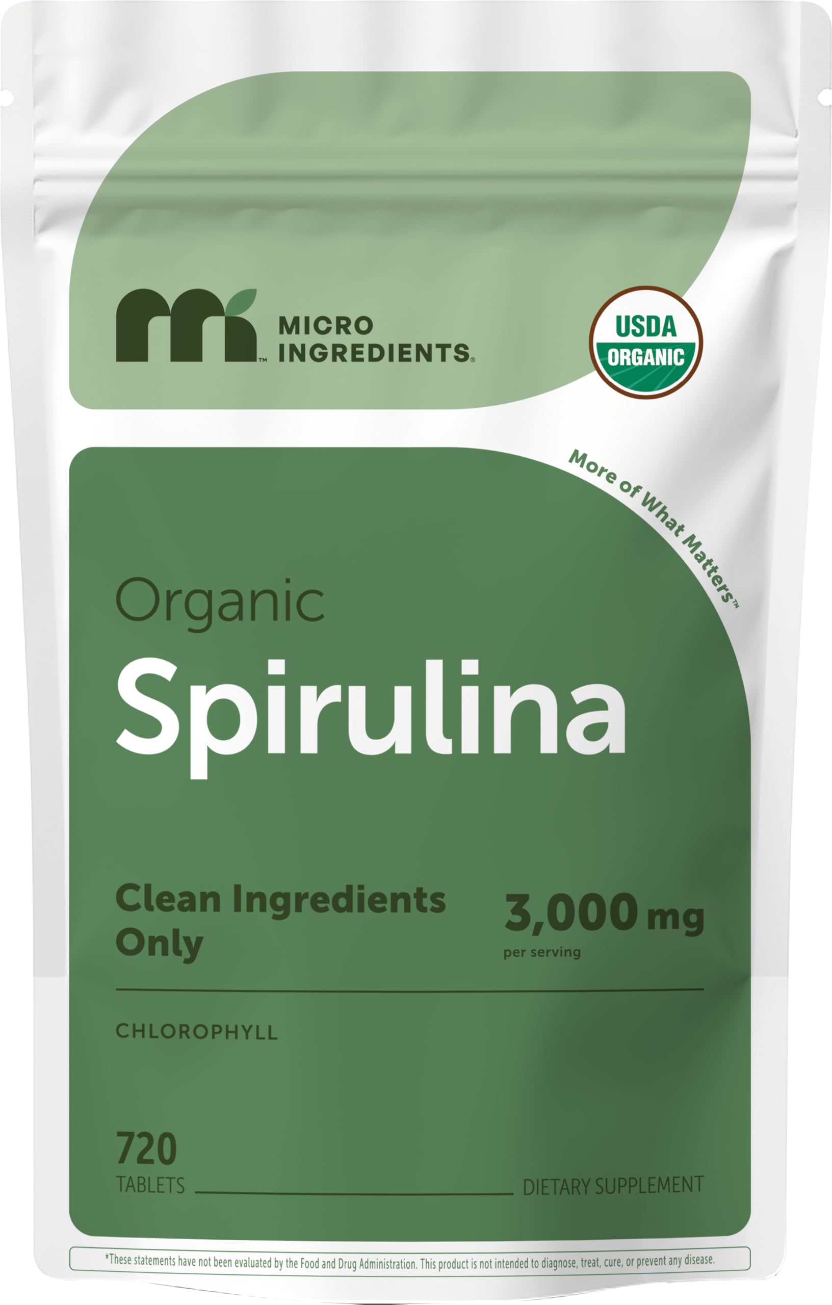 Micro Ingredients spirulina tablets bottle front for daily vegan protein support