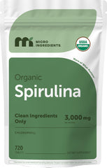 Micro Ingredients spirulina tablets bottle front for daily vegan protein support