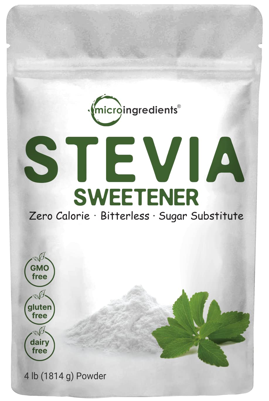 Micro Ingredients Stevia Allulose Sweetener bag front offers zero-calorie sweetness for everyday use.