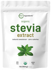 Micro Ingredients Organic Stevia Powder packaging shown as a bulk sugar substitute for baking