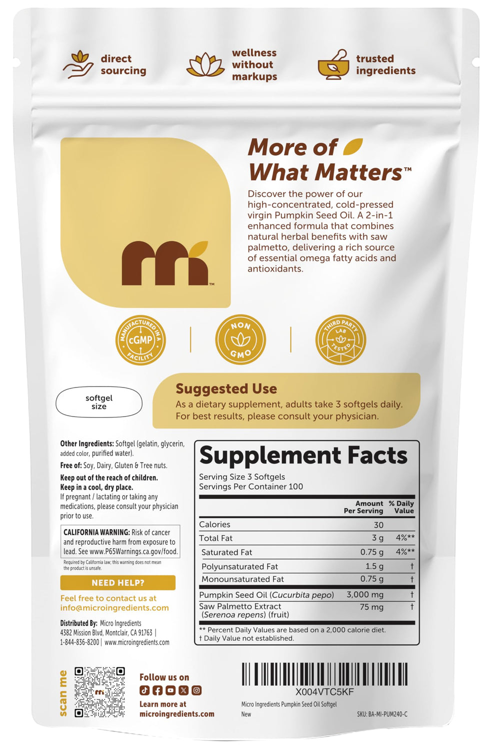 Third-party lab test seal on Micro Ingredients box reinforces safety and quality.
