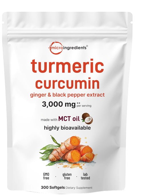 Micro Ingredients turmeric curcumin softgels with coconut MCT oil for enhanced absorption.