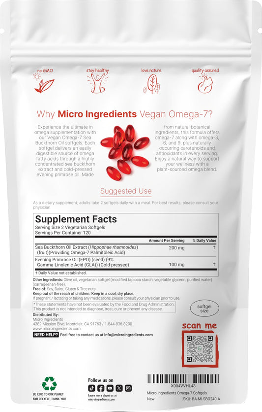 Micro Ingredients vegan omega-7 sea buckthorn oil softgels close-up for convenient daily use