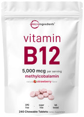 Micro Ingredients B12 5000mcg strawberry chewables fast dissolve for easy daily use