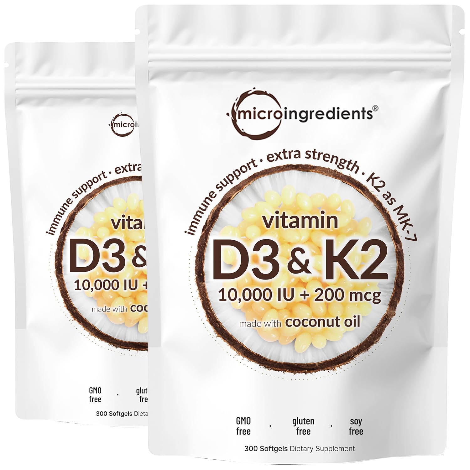 Micro Ingredients Vitamin D3 + K2 bottle with 600 softgels for easy daily use