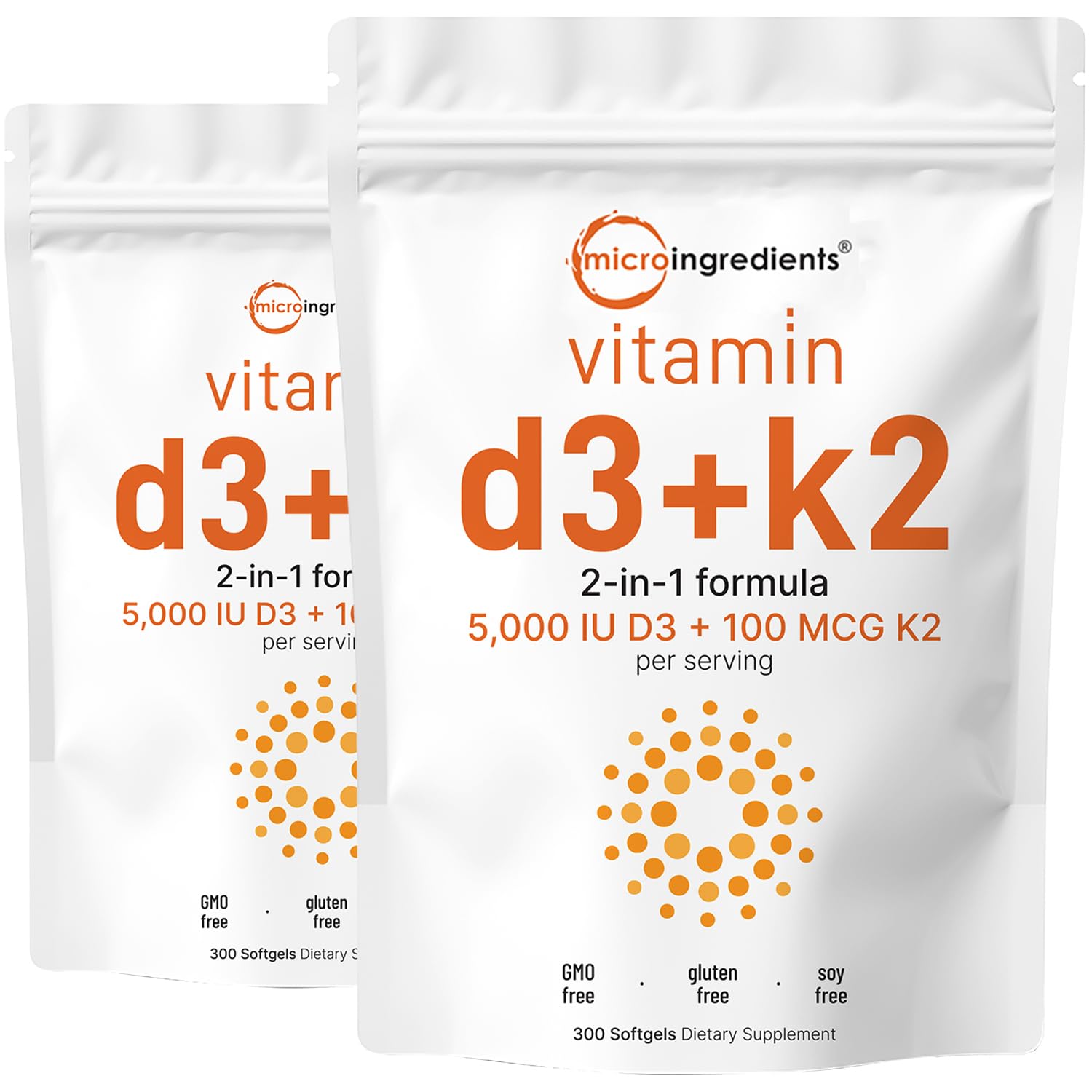 Micro Ingredients Vitamin D3 K2 bottle front with two-pack design for daily use.
