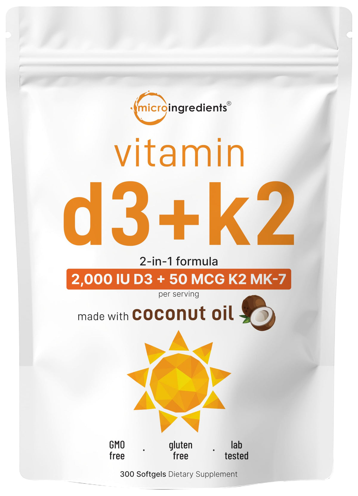 Micro Ingredients Vitamin D3 K2 softgels bottle for daily bone support.