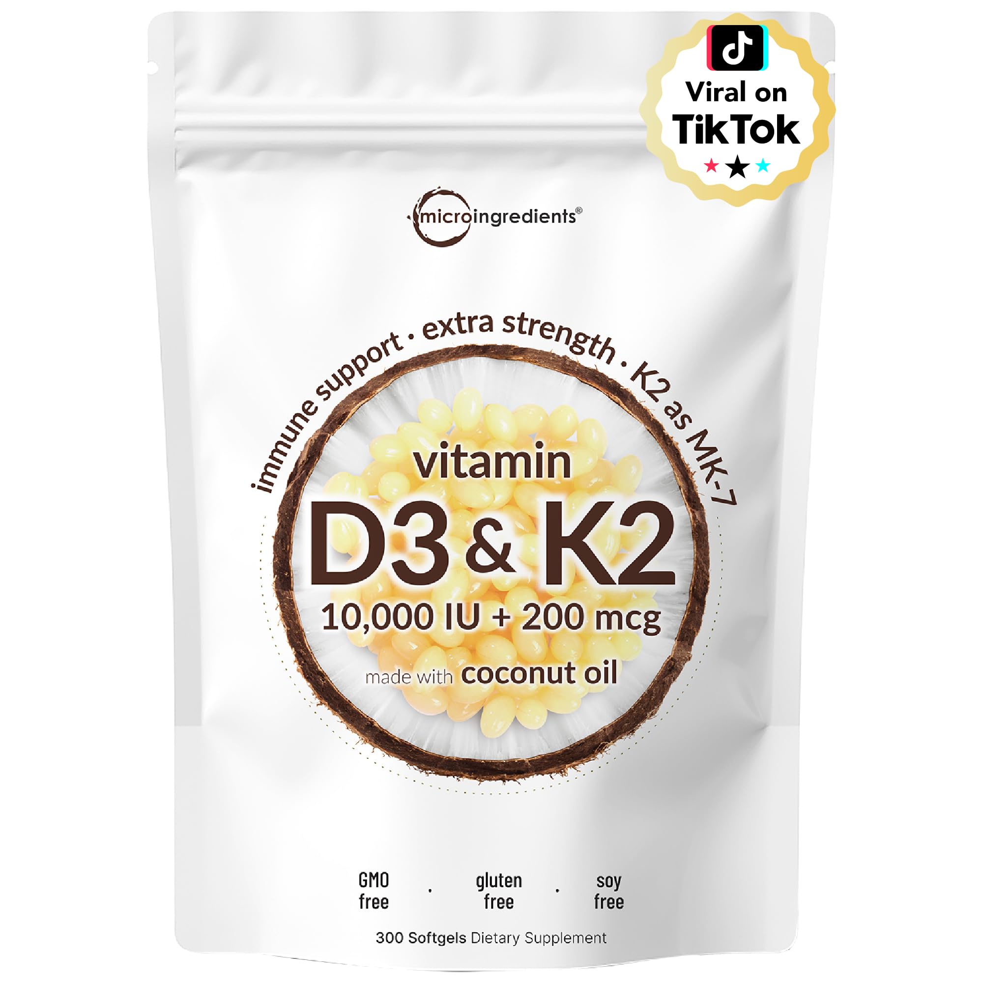Micro Ingredients Vitamin D3 K2 softgels bottle for daily wellness and easy dosing.