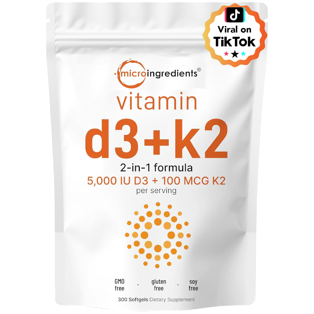 Micro Ingredients Vitamin D3 MK-7 softgels bottle for daily supplementation