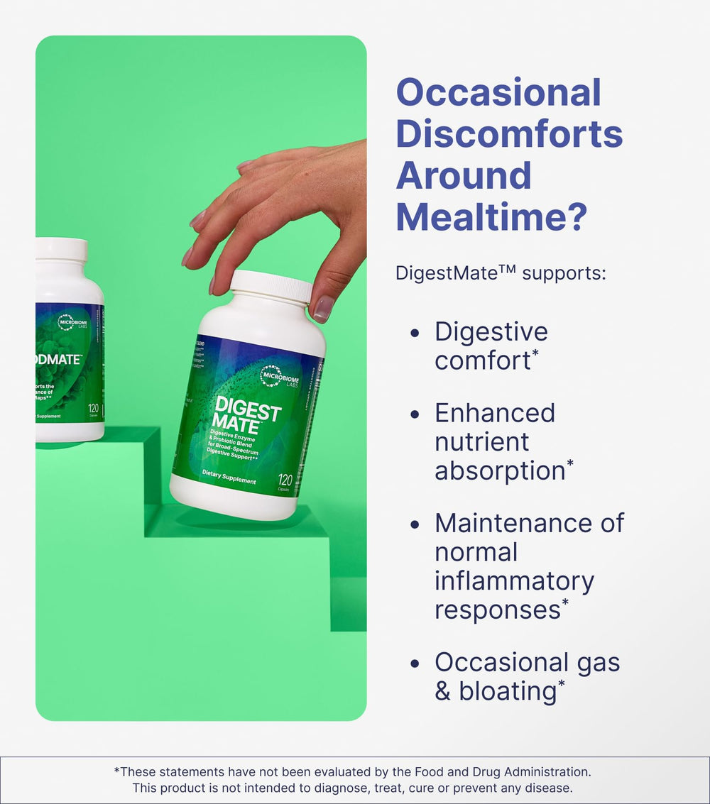 DigestMate capsules close-up highlighting broad-spectrum enzymes for digestion