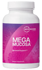 MegaMucosa bottle by Microbiome Labs on a clean desk, supporting mucosal barrier health.