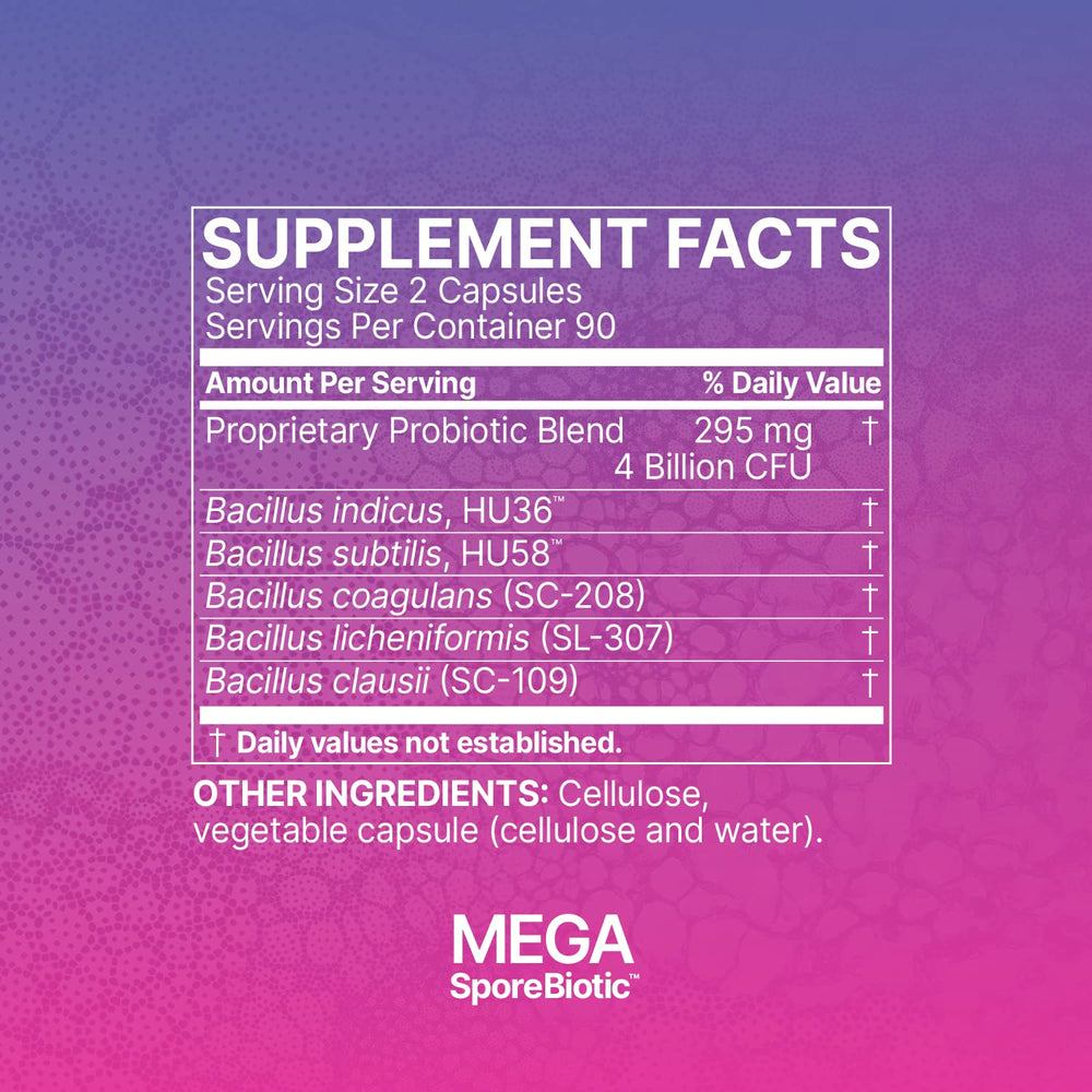 MegaSporeBiotic family bottle illustrates a shared probiotic for diverse digestive needs.