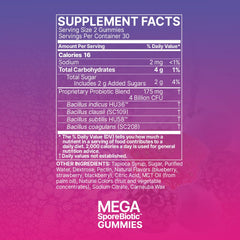 Microbiome Labs MegaSporeBiotic Gummies highlight HU36 carotenoids near absorption site.