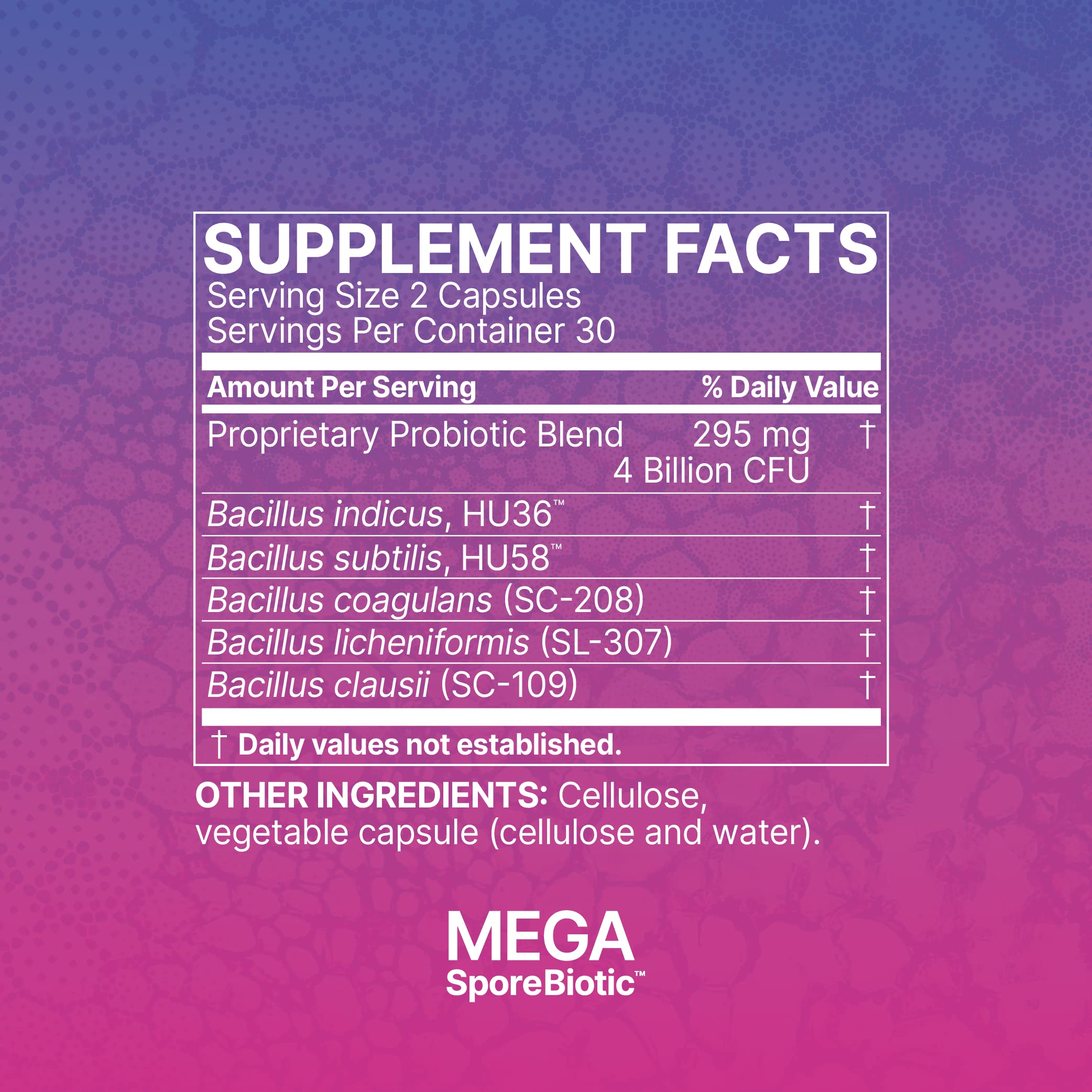 Open bottle with MegaSporeBiotic capsules arranged for daily serving routine.