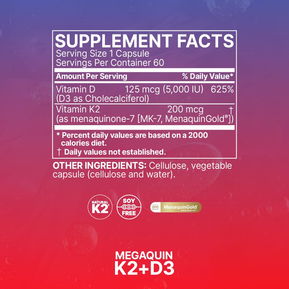 Close-up label shows vitamin D3 5000 IU and MK-7 for synergy.