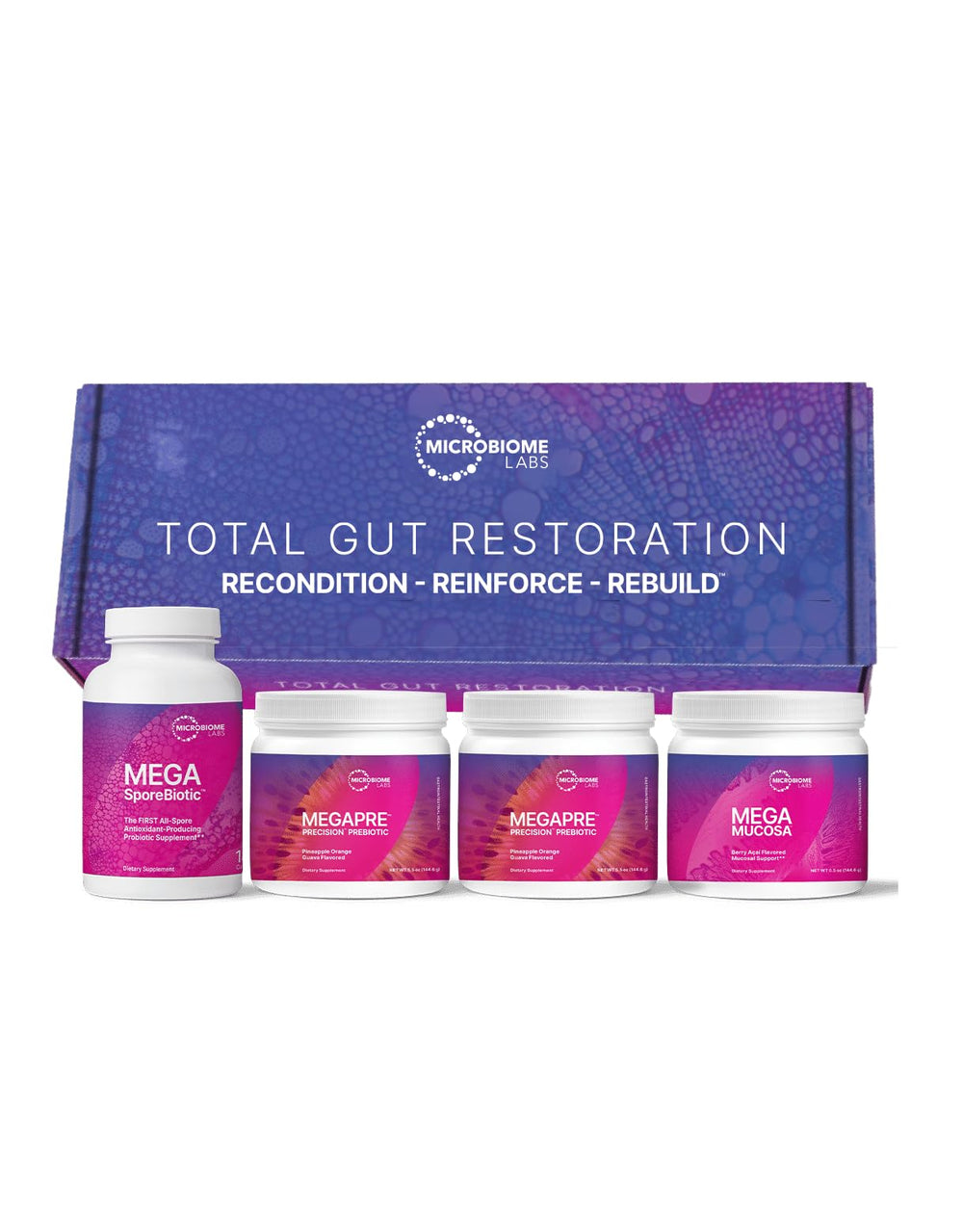 Microbiome Labs Total Gut Restoration Kit MegaSporeBiotic probiotic for gut barrier support