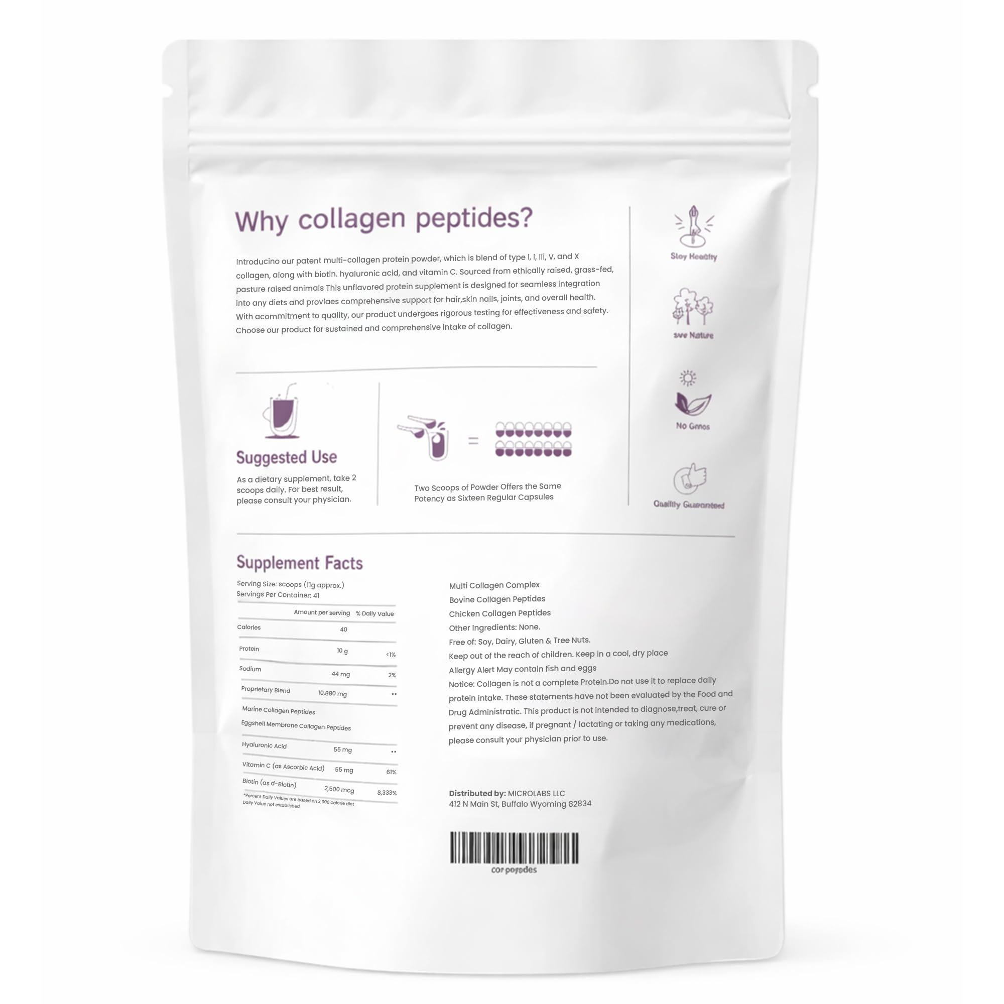 MICROLABS Hydrolyzed Collagen Peptides for fast absorption in drinks.