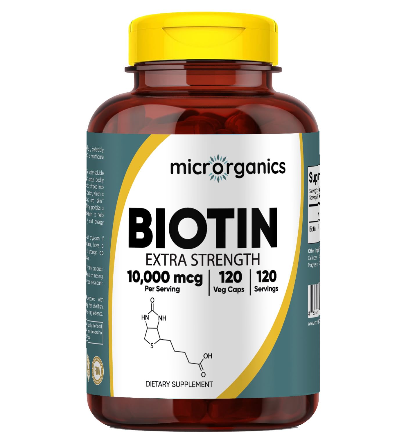 Microroganics Biotin 10,000 mcg bottle front for daily vitality support.