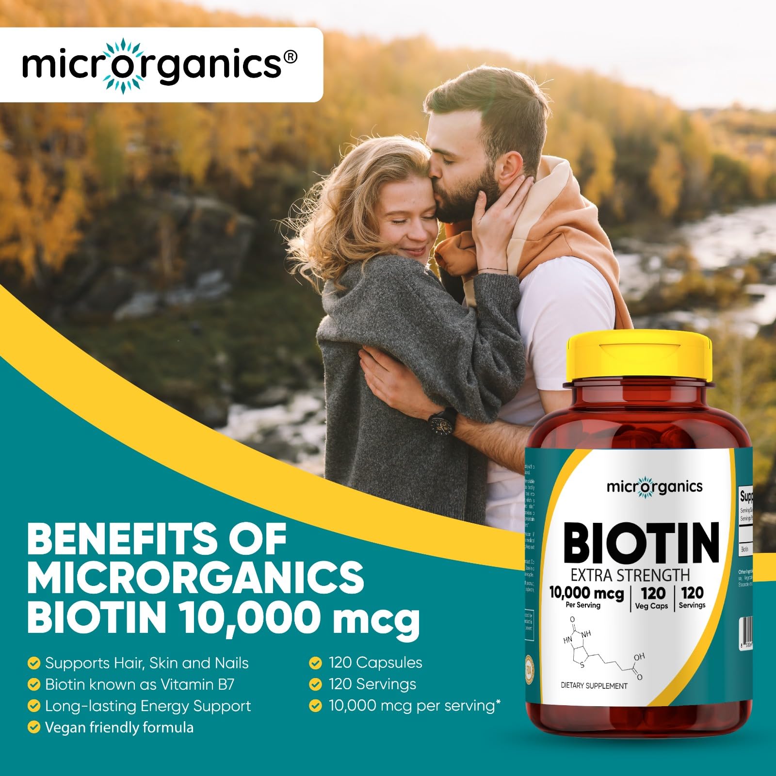 Microroganics Biotin capsules inside the bottle for hair and nail care.