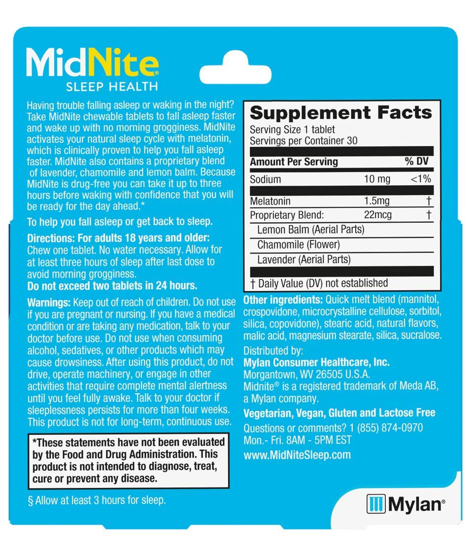 MidNite natural sleep supplement bottle emphasizes drug-free sleep aid.