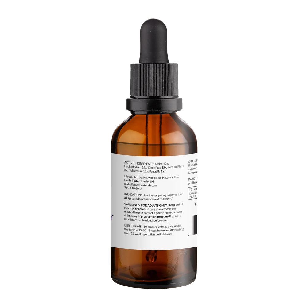Midwife Made Naturals Happy Birth-Day dropper ready for under tongue use in daily routine.