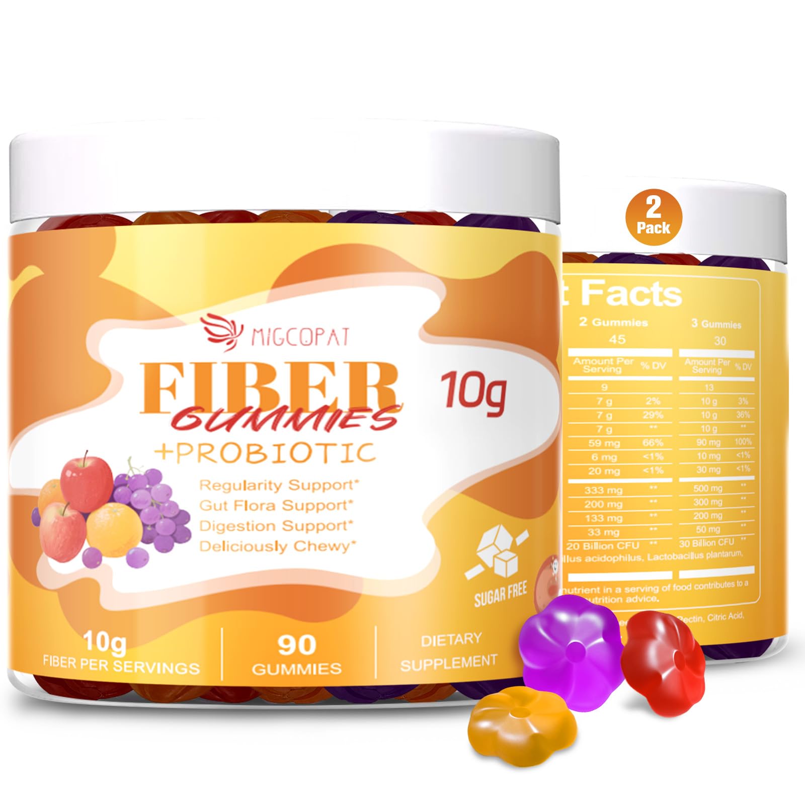 Migcopat 10G Fiber Gummies bottle pour for easy on-the-go fiber support
