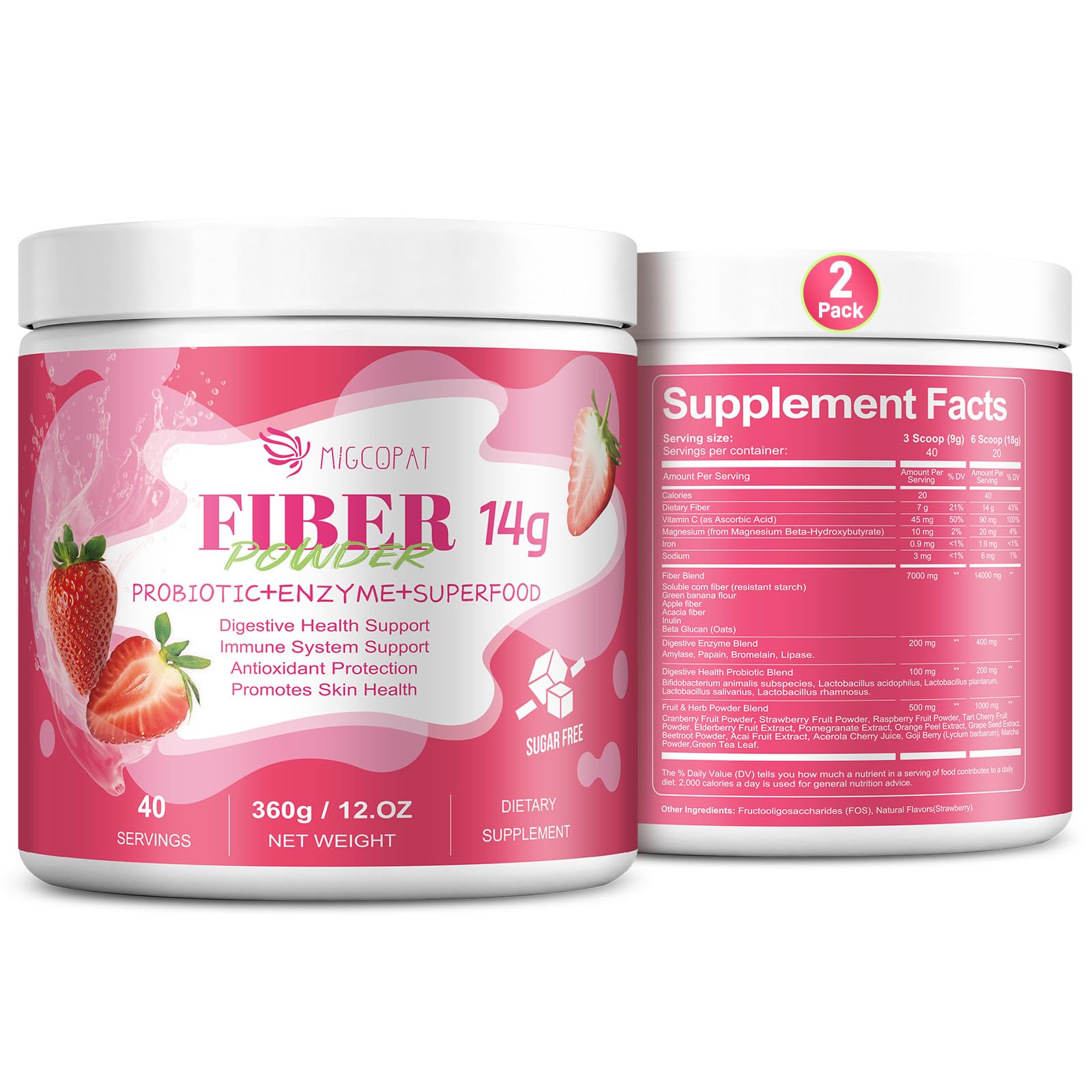 Migcopat 14G fiber powder delivering 14 g per serving for daily digestive support.