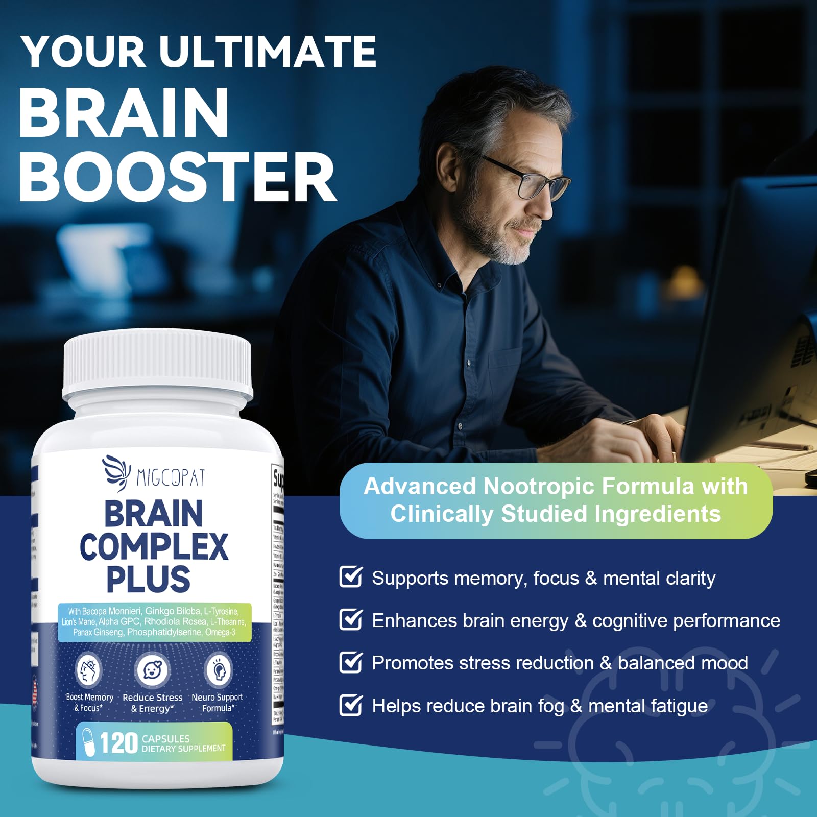 Migcopat capsules closeup reveals easy-to-swallow tablets for daily use.