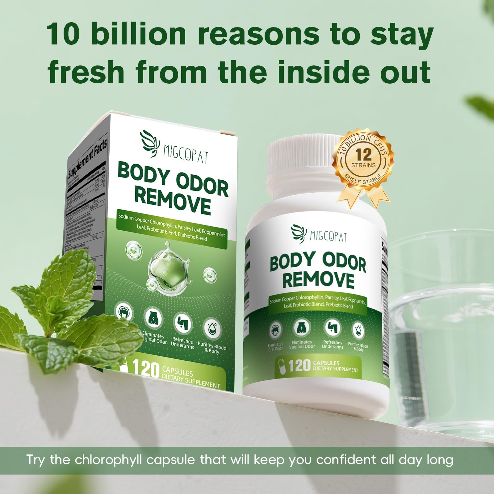 Migcopat green tea extract highlighted for antioxidant support.