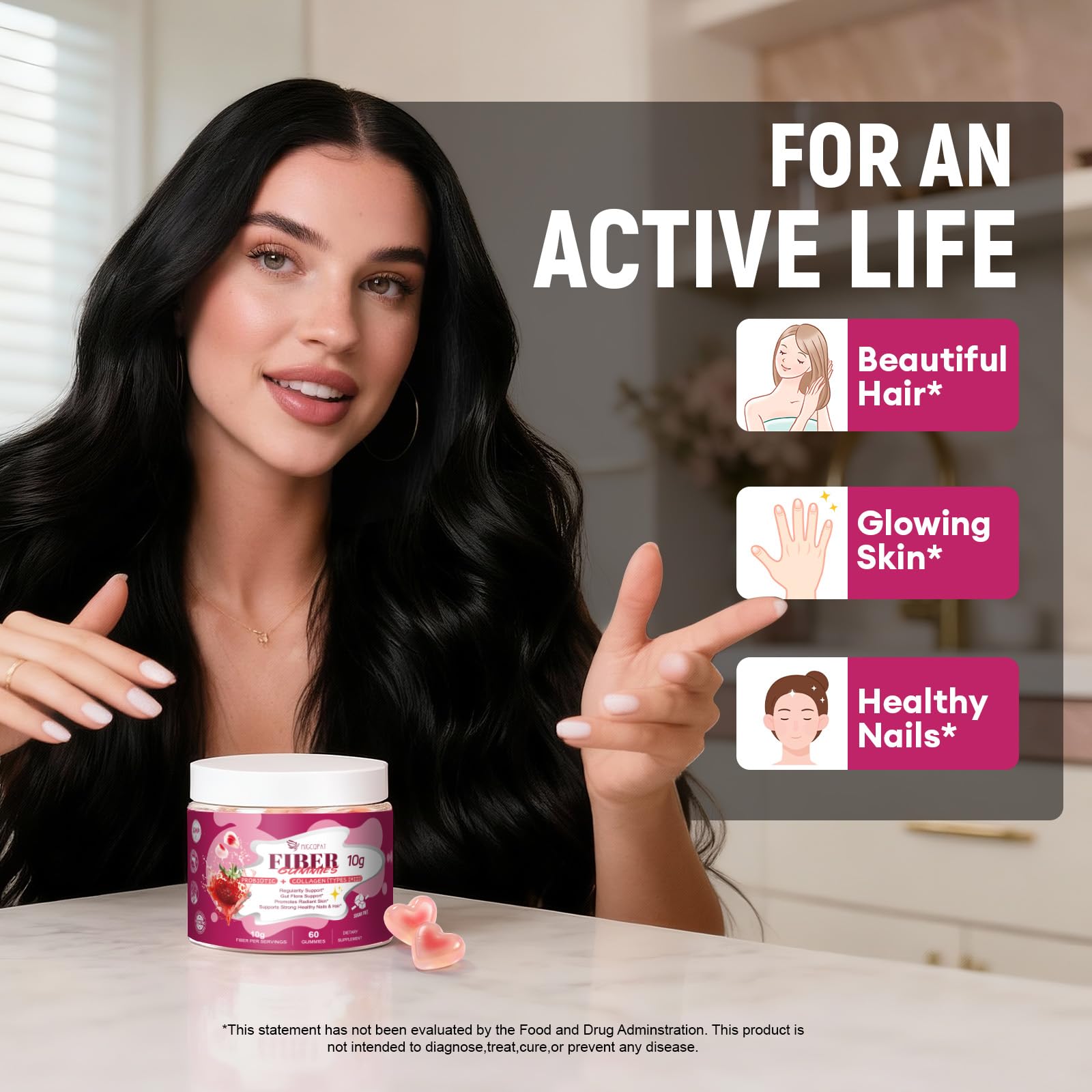 Migcopat ingredients scene highlighting plant-based fiber and prebiotics.