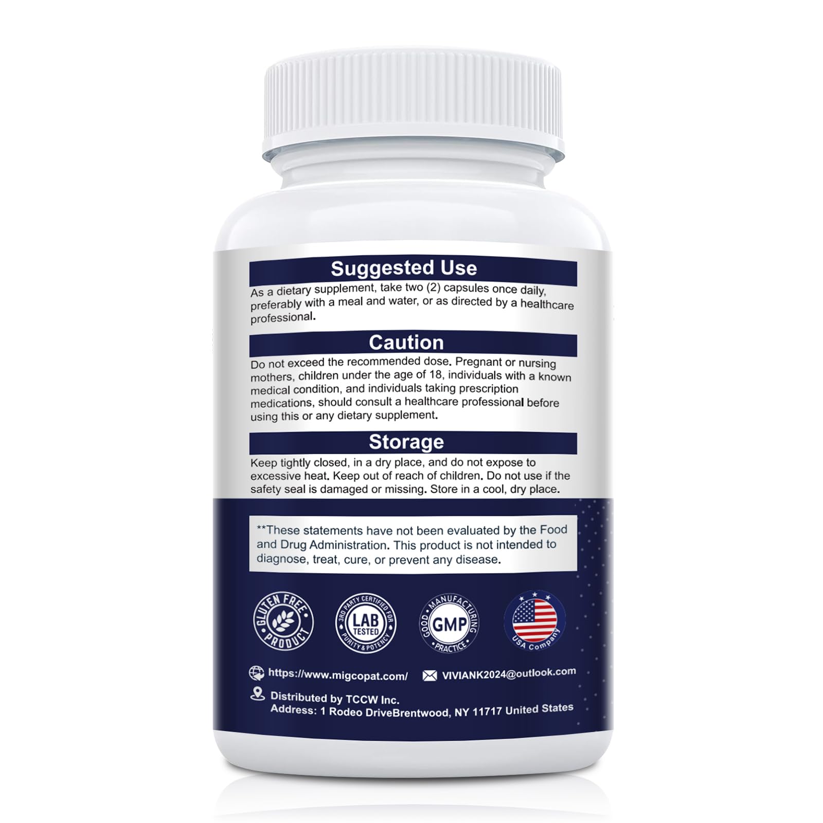 Migcopat Probiotics packaging showing vegan label designed for various dietary needs.